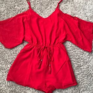 Red cold shoulder romper- brand new, never worn